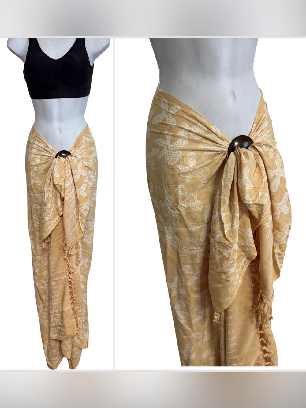 Women’s Cream Floral Sarong Pareo Cover-Up